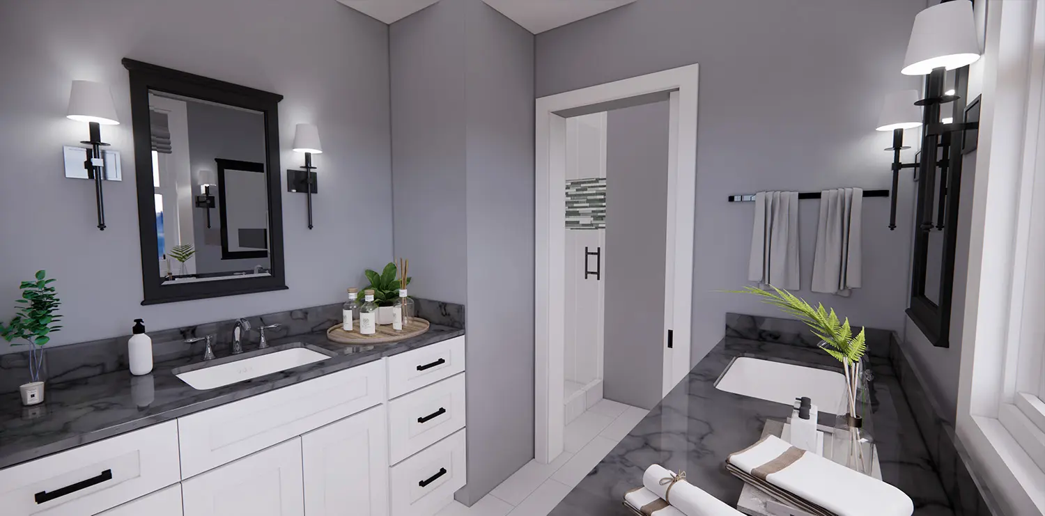 Architectural rendering of the Oak Hill primary bathroom